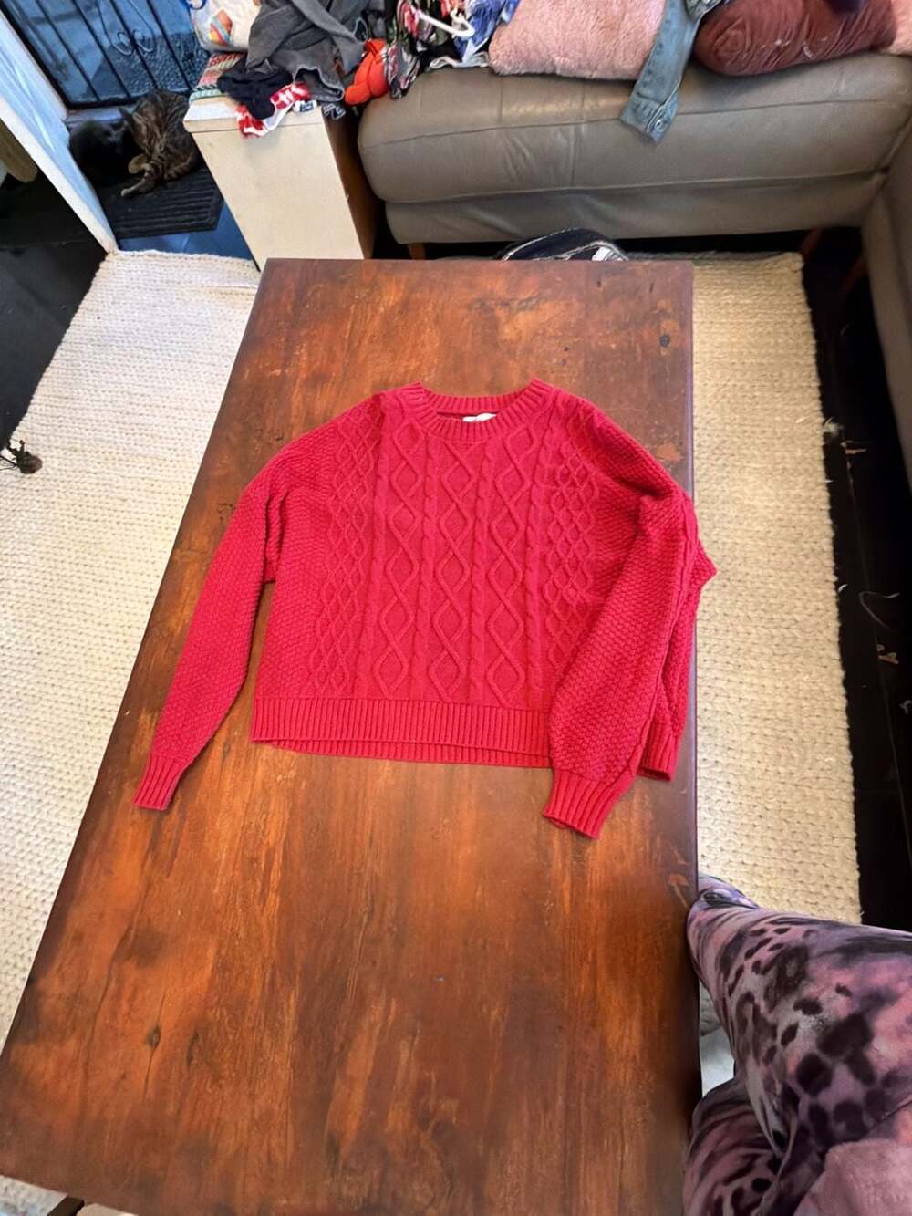 Hollister California Red Cable-Knit Crewneck Sweater